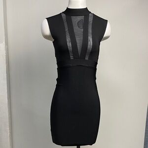 bebe Black Mesh Panel Mini Dress